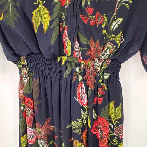 EnFocus Studio Boho Maxi Dress Womens 6 Navy Blue Chiffon Floral Print Polyester - Picture 4 of 9